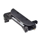 Left 4 inline swing-away joystick bracket for Jazzy & Quantum power chairs, featuring a black plastic structure with a white label, designed for left-handed users.
