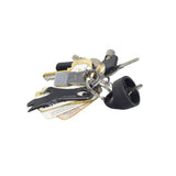 Deluxe Easy Pull Key for Pride and Go-Go Mobility Scooters featuring a round black plastic knob with an attached finger ring, shown close-up with multiple keys on the key chain.
