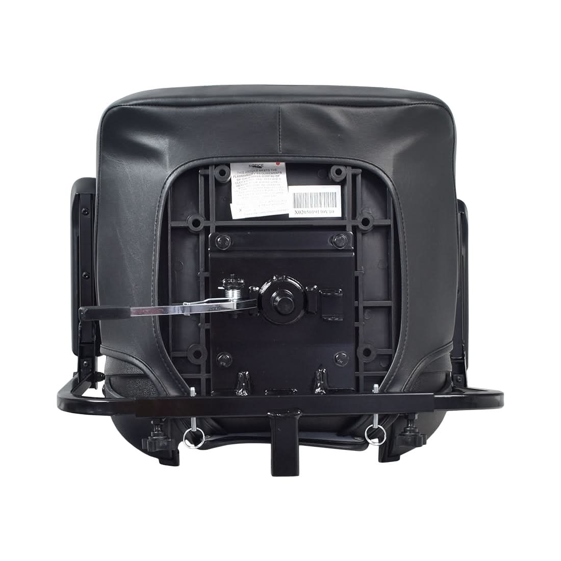 17 Wide Molded Seat Assembly for Go-Go and Pride Mobility Scooters (Blemished) showing the back of a black leather seat with minor scratches and tiny tears on the rear upholstery.