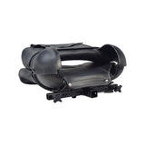 17 Wide Molded Seat Assembly for Go-Go and Pride Mobility Scooters (Blemished), featuring a black leather seat with minor scratches and tiny tears on the seat base upholstery.