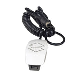 Standard 2-Button Hand Control for the Mega Motion Lift Chair (MM200) featuring a USB port, a 5-pin connector, and a backlit white remote with a black cord.