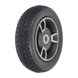 7x2 Solid Front Wheel Assembly for Jazzy Zero Turn & Pride Zero Turn 8 Scooters, featuring a black tire with a silver rim and pre-installed bearings.