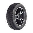 8 Rear Wheel Assembly for the Jazzy Zero Turn, featuring a close-up of a black low profile tire with a silver rim and pre-installed bearings.
