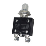 50 Amp (50A) 125/250VAC / 50VDC Push-Button Reset Circuit Breaker with visible silver screw terminals and a clear rubber button cover, ideal for mobility scooters and power chairs.