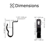 Clip Cane Holder for Pride & Go-Go Mobility Scooters (Set of 2) shown in a diagram, illustrating the metal hook design and attachment points for armrest frames of various scooter models.