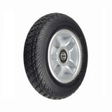7x2 Black Flat-Free Front Wheel Assembly with Silver Rim for the Go-Go Elite Traveller (SC44E) & Go-Go Ultra X (SC44X) 4-Wheel Mobility Scooter, featuring a close-up of the tire and rim.