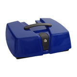 Battery Box Assembly with Batteries for the Go-Go Go-Chair, showcasing a blue rectangular box with a key and handle, designed for easy disassembly and weatherproof protection.