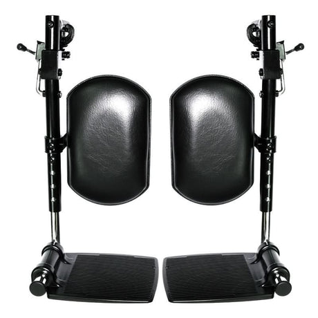 Elevating Leg Rests with Calf Pad for Jazzy and Jet Power Chairs (Set of 2) (Blemished) featuring a black chair with foot pedals and large black calf pads for comfort and support.