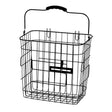 Pannier Side Basket by Sunlite, a black wire basket with a handle, featuring durable powder-coated steel construction, hooks, and a lower rack mounting bracket for easy attachment to a rear bike rack.