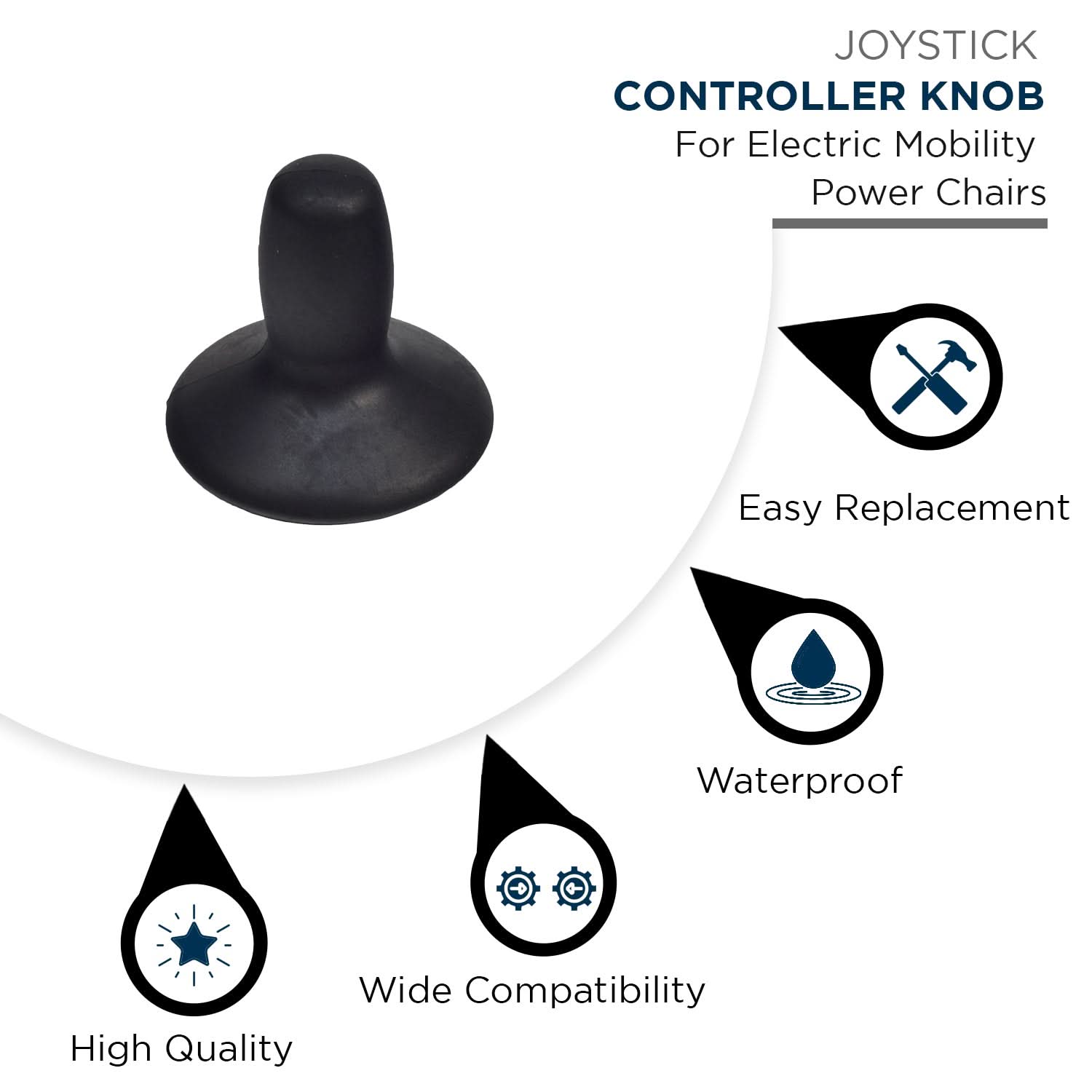 Joystick controller knob for power chairs with feature icons: easy replacement, waterproof, wide compatibility and high quality