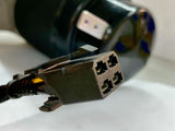 Close-up of the Left Drive Motor Assembly for the Jazzy Select & Select GT, featuring the motor with mounting brackets, shaft key, bolts, and washers, highlighting the intricate components and connections.