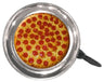 Swell Bell Chrome Bicycle & Scooter Bell featuring a playful pizza design in a silver pan, emphasizing its fun and humorous aesthetic.