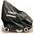 Power Chair Cover Universal Fit on a cart, featuring a durable nylon fabric with reflective safety strip and Monster Scooter Parts logo, designed to fit various power chair sizes.