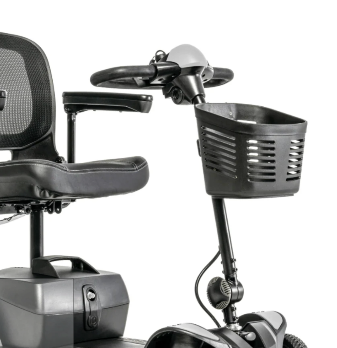 Delta tiller handlebar installed on a Pride Go-Go Elite Traveller 4-wheel SC44E scooter (basket and seat shown for reference, not included)