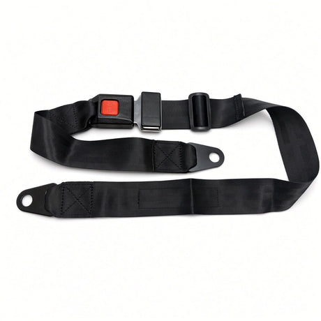 Adjustable seat belt for Pride Jazzy and Jet power chairs with red push-button buckle and slide adjuster
