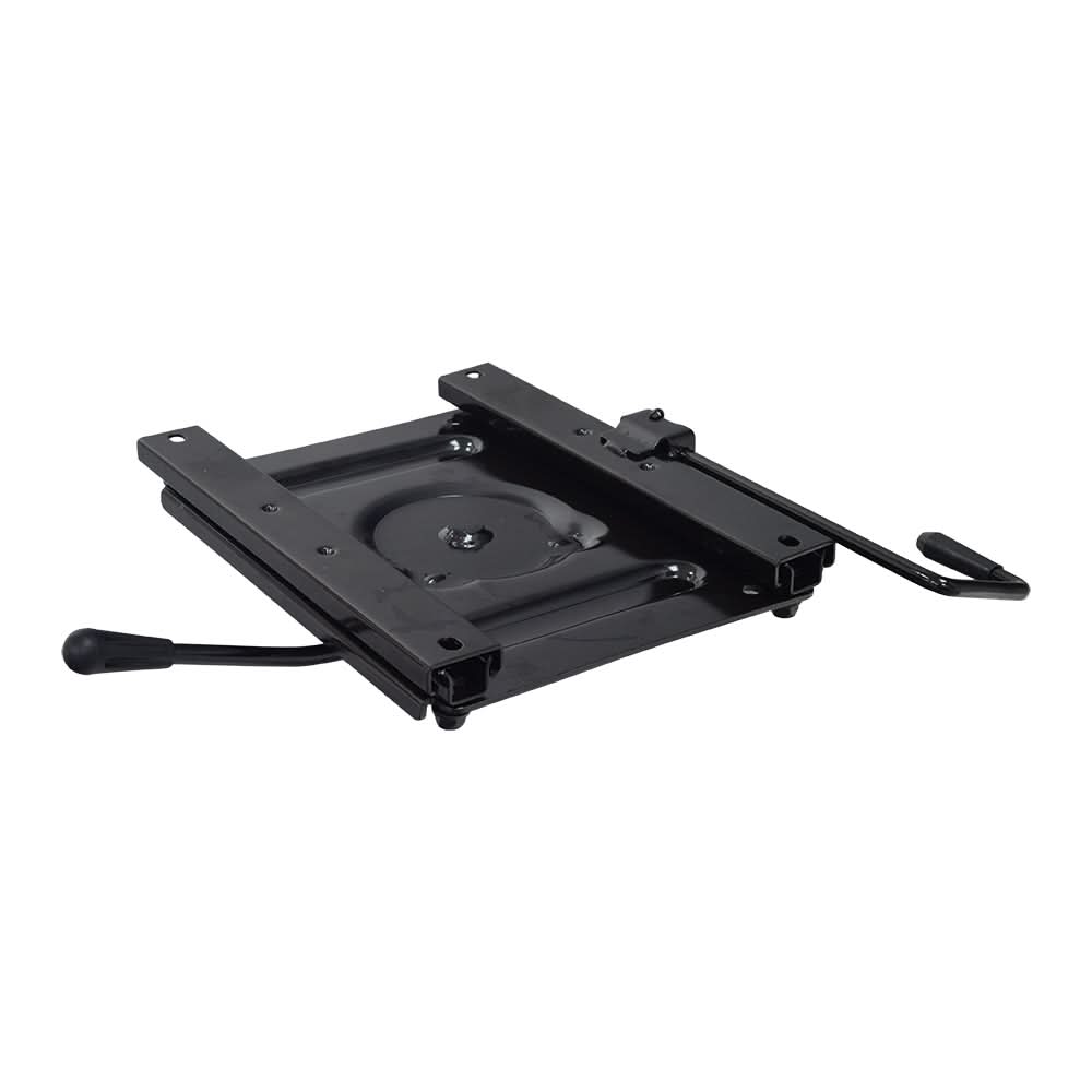 Side view of Pride Pursuit 2 seat plate assembly MEC145492 showing swivel and seat slide release levers