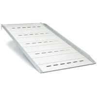 Pride Silver Star 24 Solid Scooter Ramp with a white metal surface and transverse drain holes for tire grip, designed for enhanced mobility and safety.
