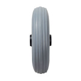 8x1-3/4 Flat-Free Caster Wheel Assembly for Invacare Power Chairs, featuring a close-up view of the tire tread and metal wheel, showcasing its durable construction for wheelchair and power chair models.