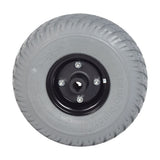 3.00-4 (10x3, 260x85) Pneumatic Drive Wheel Assembly for Invacare Pronto Power Chairs, featuring a black rim with close-up details of bolts and screws, suitable for most models except M41.