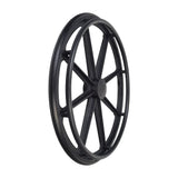 23 Wheel Assembly with Handrim for the Invacare Mariner Shower Chair, featuring a solid, treaded urethane tire with spokes.