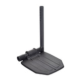 Black Pivot/Slide Tube Assembly with Aluminum Footplate for Invacare Nutron Series Power Chairs, featuring a long black pole, adjustable slide tube with five holes, and an 8x6 footplate.