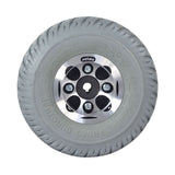 Foam-filled drive wheel assembly for Invacare Pronto power chairs, featuring a 10x3 tire with a 4 silver rim. Ideal for models except Pronto M41.
