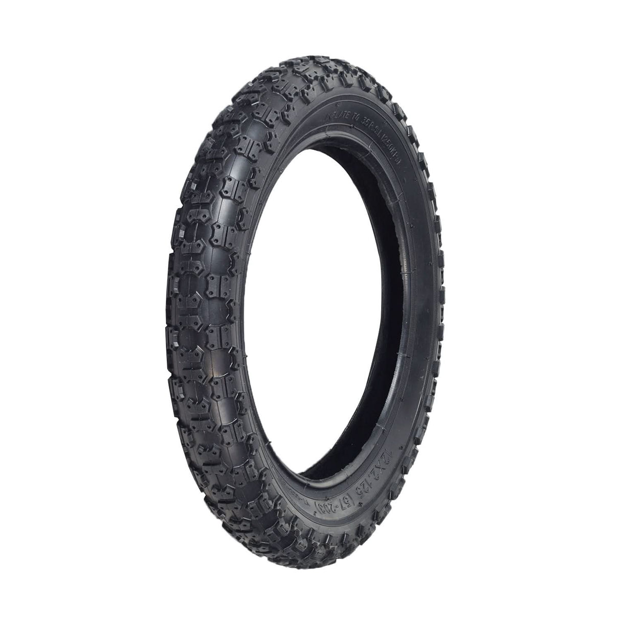 12-1/2x2-1/4 / 12x2-1/8 (57-203/62-203) Scooter Tire with TL603 Knobby Tread, showcasing a black tire with a rugged tread pattern designed for recreational scooters.