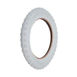 12-1/2x2-1/4 MX3 White BMX-Style Tire with white K50 knobby tread, featuring a round window-like design, ideal for kid's bikes or small electric scooters.