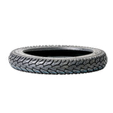16x2.50 Tire for Bikes & Scooters, featuring a close-up of the all-season tread pattern for excellent traction and water displacement, suitable for both front and rear rims.