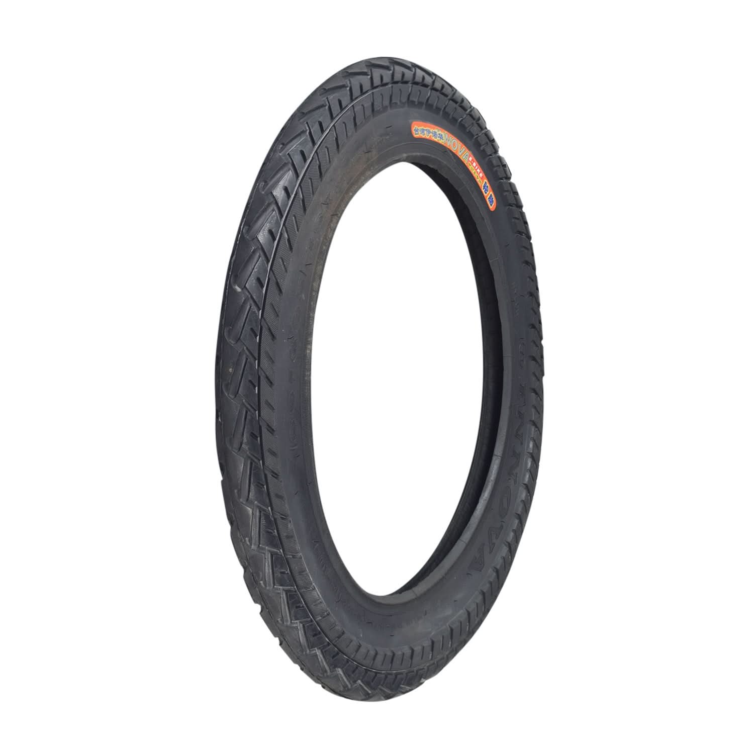 16x2.50 (64-305) Tire with HJ308 Tread for Scooters & Jogging Strollers, showcasing a distinctive directional tread pattern for enhanced grip and arrows on the sidewall for correct mounting direction.