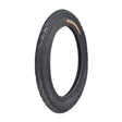 16x2.50 (64-305) Tire with HJ308 Tread for Scooters & Jogging Strollers, showcasing a distinctive directional tread pattern for enhanced grip and arrows on the sidewall for correct mounting direction.