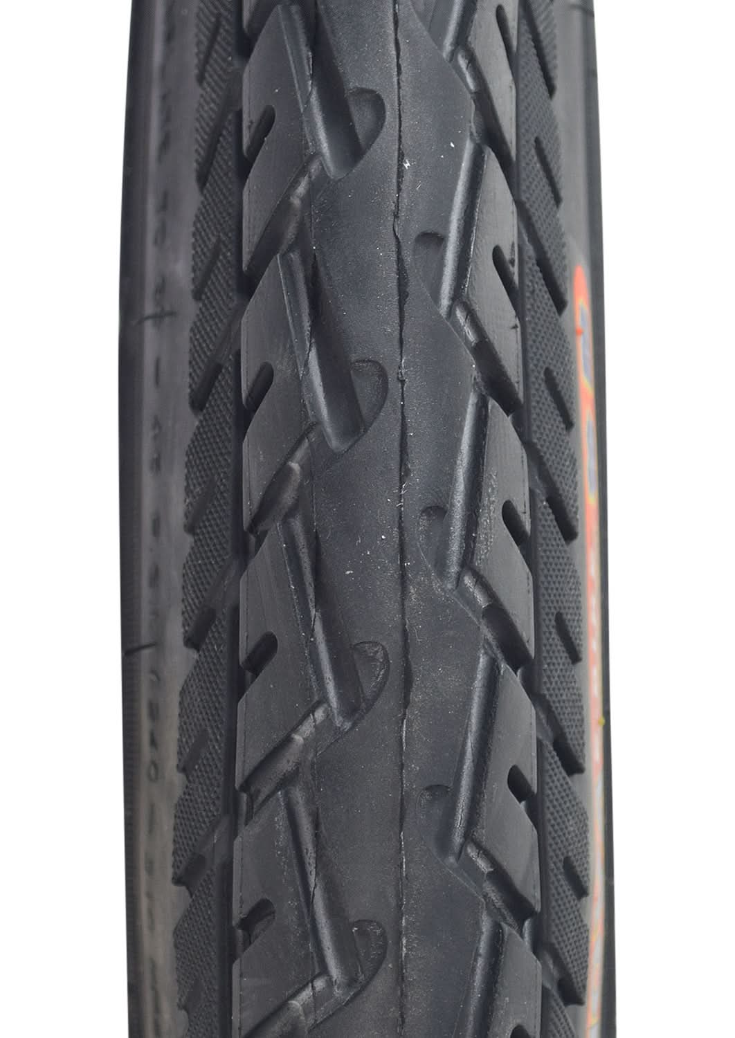 Close-up of a 16x2.50 (64-305) tire for X-Treme Electric Scooters & Bikes, showcasing its all-season tread pattern designed for optimal traction and water displacement.