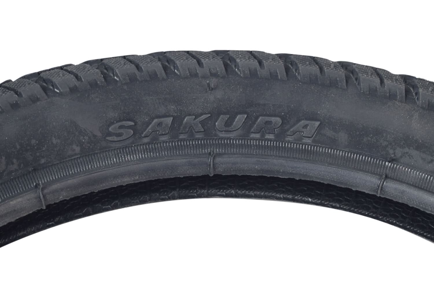 Close-up of the 16x2.125 pneumatic tire for electric bicycles, showcasing its directional tread pattern designed for city streets. The text on the tire and the rubber texture are clearly visible.