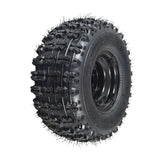 18x9.5-8 Rear Wheel Assembly for Coleman AT125-EX & AT125-UT ATVs featuring a black tire with knobby tread spikes, ideal for soft surfaces, and a rim without hub or bearings.
