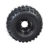18x9.5-8 Rear Wheel Assembly for Coleman AT125-EX & AT125-UT ATVs, featuring a black tire with knobby spikes, suitable for rugged terrains. Note: No mounting brackets, hub, or bearings included.