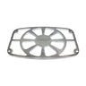 Radiator Cover for the Honda Ruckus (NPS50) - a close-up view of a silver metal object with multiple holes, designed to enhance airflow and replace the stock plastic unit.