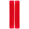 Raptor Cory Vanlew Grips for Bikes & Scooters, showcasing a pair of textured red handlebars with raised horizontal lines for enhanced grip and extended length, ideal for both scooters and BMX bikes.