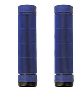 Close-up of Raptor Scale Grips for Bikes & Scooters featuring flangeless design with horizontal ribs and screwable end plugs for enhanced durability and grip during freestyle maneuvers.