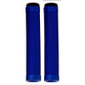 Raptor Tail Grips for Bikes & Scooters displaying a pair of blue handlebars with ultra-fine, flangeless design, textured horizontal ribs, and screwable Nylon end plugs for a snug fit.