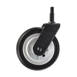 Rear Caster Wheel Assembly with Fork for the Jazzy Select Elite, Sport Portable, & Pride TSS 300, featuring a black and silver wheel with a metal rod and integrated screw.