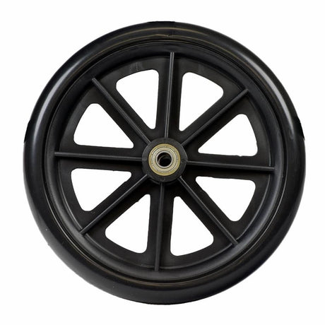 8 Rear Caster Wheel for the Drive Poly-Fly High Strength Lightweight Transport Chair, featuring a black wheel with a metal center and spokes, designed for durability and smooth mobility.