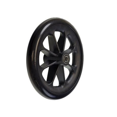 8 Rear Caster Wheel for the Drive Steel Transport Chair, featuring a black wheel with a metal center, designed as an OEM replacement for optimal mobility and support.