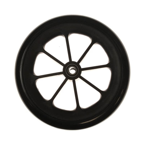 8 Rear Caster Wheel for the Drive Steel Transport Chair, featuring a black spoke design and central hub. Ideal for replacing worn-out wheels, ensuring smooth mobility for transport chairs.