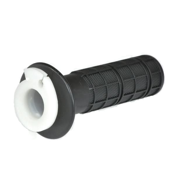 Right Throttle Control Grip for the Baja Doodle Bug mini bike, featuring a black rubber grip with a white insert, shown in a close-up highlighting its non-slip texture and simple design.
