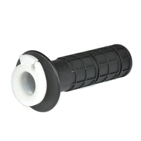 Right Throttle Control Grip for the Baja Doodle Bug mini bike, featuring a black rubber grip with a white insert, shown in a close-up highlighting its non-slip texture and simple design.