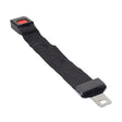 12 Seat Belt Extension for Mobility Scooters & Power Chairs, featuring a black strap with a red push-button buckle, designed for universal compatibility with most mobility vehicles.