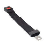 12 Seat Belt Extension for Mobility Scooters & Power Chairs, featuring a black strap with a red push-button buckle, designed for universal compatibility with most mobility vehicles.