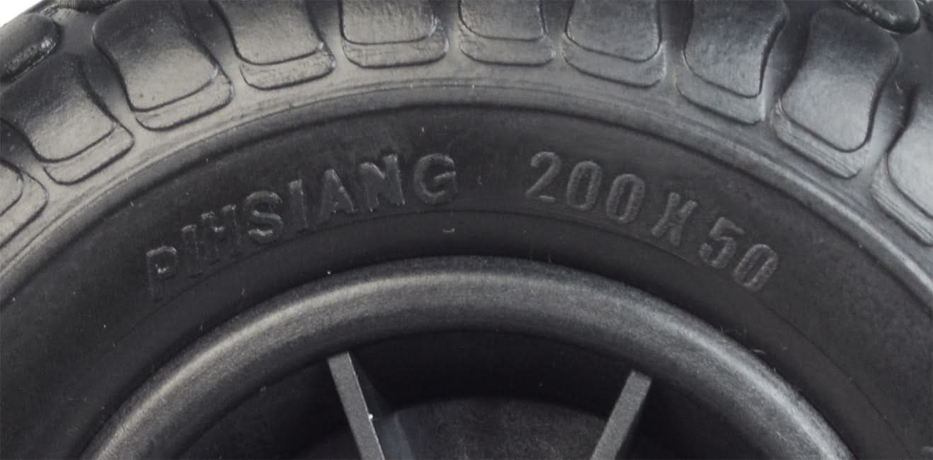 8 Front Wheel Assembly with Black Tire for the Shoprider Echo (SL73) & Dasher 9 (GK7-3), showcasing a close-up of the tire's tread and molded rim design for flat-free mobility.