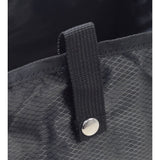 AlveyTech Universal Under-Seat Tote Bag for Rollators: Close-up of the durable black fabric, snap-on straps, and metal clasp details. The tote is designed to fit various rollator brands.