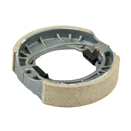 Scooter Brake Shoe Set - 4 Diameter, Front/Rear; circular metal object with springs and brake linings, designed for full-size gas street scooters with drum brakes, suitable for 50cc, 125cc, and 150cc engines.